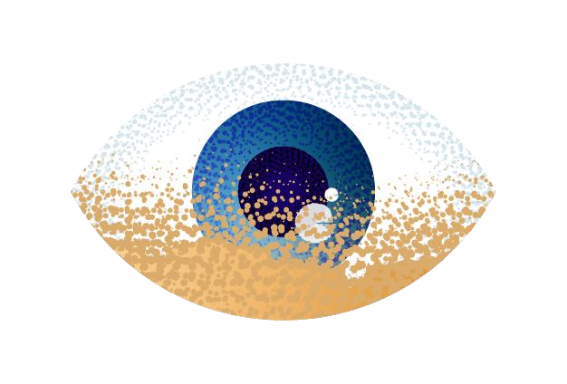 drawn image of an eye withe grit build up